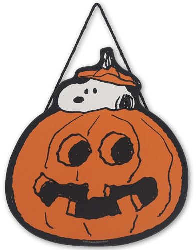 Peanuts Snoopy in Jack-O-Lantern Hanging Wood Wall Decor | Fun Peanuts Halloween Decoration for Home