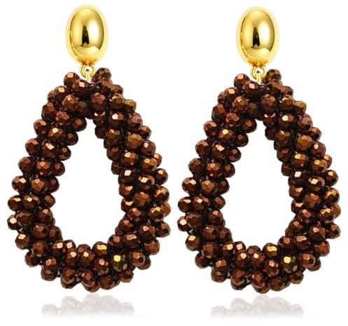 Bohemian Ohrringehängend für Damen,Tröpfchenförmiger handgewebter Kristallhänge Modischer Schmuck