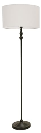 ValueLights | Black Metal Candlestick Floor Lamp with White Fabric Drum Shade Living Room Light | Floor Lamps, Home Décor & Improvement Essential | Included LED Bulb