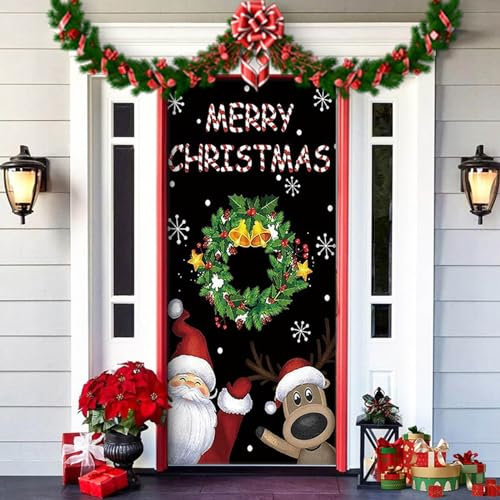 Copri Porta Natalizio con Autoadesivo Nastro Addobbi Natalizi per Esterno, Natale Decorazioni Casa Decorazioni Natalizie per Esterno Facile da Attaccare Copriporta Natalizio 203 x 91cm