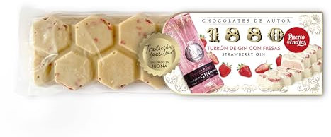 1880 - Turrón Chocolates de Autor Gin con Fresa Puerto de Indias, 200g, Textura Cremosa, Recubierto de una Capa de Chocolate Crujiente, El Turrón más Caro del Mundo,