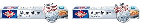 Albal - Film Aluminium 20m - Résistant - Double structure alvéolée - Four et barbecue (Lot de 2)