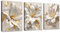 WENGTIAO 3 Pièces Blanc Or Lys Fleurs Encadré Toile Peinture Impression Minimaliste Abstrait Beige Florale Tableau Decoration Murale Salon Maison Deco Chambre Prête à Accrocher 30x40cm x3