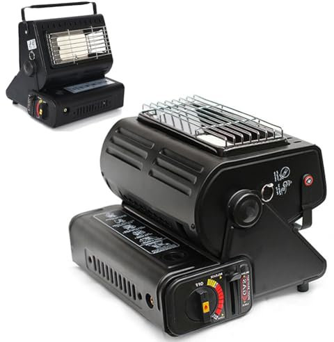 Tragbarer Gasheizer, 1300 W, kompakter Camping-Propanheizer mit Griff, Mini-Außenheizofen mit zwei Modi, druckempfindliche Abschaltung, zum Angeln, Camping, Wohnwagen, Terrasse, drinnen, Wandern