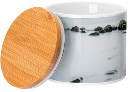 Fabulous Ceramic Jar with Lid Bamboo - Pebble Coast Multicoloured Mist Sea - 473 ml (16 oz) - Pot