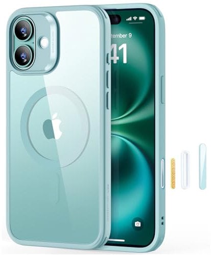 ESR for iPhone 16 Case, Camera Control, Compatible with MagSafe, Shockof Military-Grade tection, Magnetic Phone Case for iPhone 16, Classic Hybrid Case (HaloLock), Clear Green
