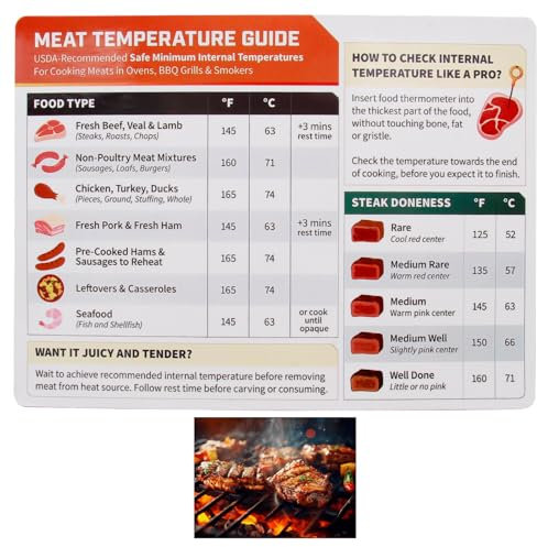 Meat Temperature Guide Conversion Chart, Beef, Pork, Lamb, Chicken, Seafood Cooking Temperature Chart, Meat Temperature Food Magnet Sheet for Kitchen Outdoor Picnic