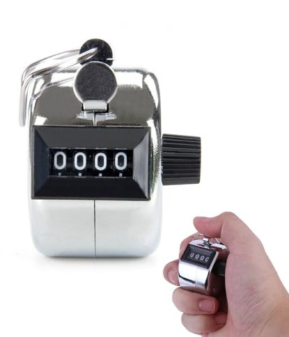 Oykrueats Handzähler Counter Klicker Metall,4-stellige Mechanischer Zähler Klicker,Ohne Batteriebetrieb Personenzähler,Handzähler Klicker Metallgehäuse mit Ring,Handzähler für Personenzähler,Stricken