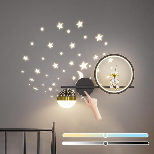 KZT 30W LED Kinder Wandleuchte mit Touch Schalter Dimmbar Kinderzimmer Wandlampe Modern Leselampe Junge Mädchen Raumlampe Sternenhimme Astronaut Lampe für Babyzimmer Wohnzimmer Schlafzimmer