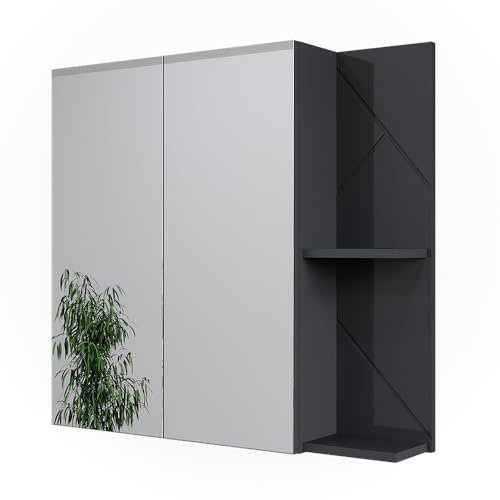 Vicco Badspiegelschrank Anthrazit Hochglanz/Anthrazit Irma 80x75x17 cm - Badezimmerschrank mit Spiegel, Viel Stauraum für Badutensilien