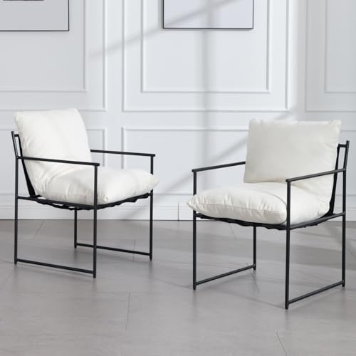 chairus Esszimmerstühle 2er Set Gepolsterte Küchenstühle für Esszimmer Chenille Akzentstühle mit Metallbeinen Küche Polsterstühle Wohnzimmer, Weiß