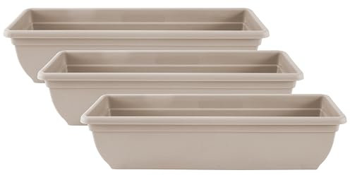 Muddy Hands Pack of 3-60cm Long Stone Trough Plant Pot Plastic Planter Indoor Home Outdoor Garden Window Herb Flower Box
