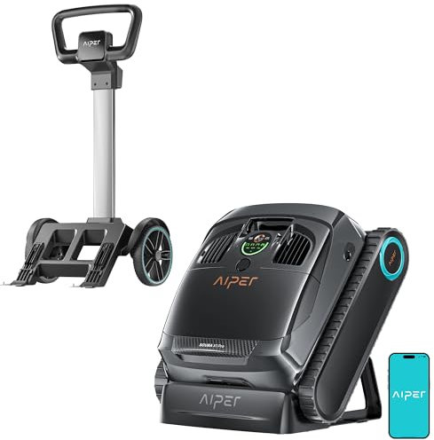 AIPER Scuba X1 Pro Max Poolroboter mit Caddy, Poolreiniger Akku Boden und Wande, Wasserlinie, Lade-Dock-kompatibel, 3 μm Ultra-Feinfiltersystem, Einfache Mobilität, Aufladung und Lagerung