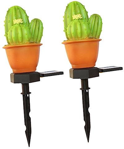 Happyyami 2 Piezas Lámpara De Pie De Cactus Afuera Césped Solar Entrada De Coches Decoración Luces De Tierra Exterior Impermeable Motorizado Participación Suelo Condujo Green