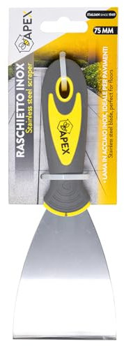 Apex Raschietto Professionale con Lama in Acciaio Inox da 75 mm – Impugnatura Antiscivolo e Foro Appendibile, per Pavimenti e Muri