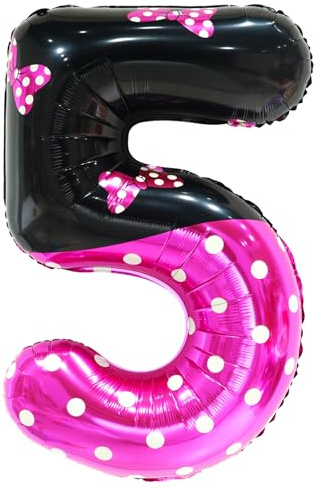 YIIHMEI 40 Inch Cartoon Mouse Number 5 Pink Balloons,Giant Number with Bow Pattern Style for 5st Anniversary Birthday Theme Party Decorations Supplies