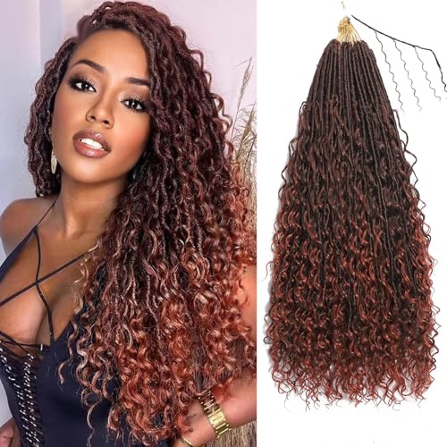 XIIMENALU Goddess Lot de 8 extensions de cheveux au crochet Boho Faux Locs avec extrémités bouclées pré-bouclées Bohème River Locs pour femmes noires (T350#, 61 cm (lot de 8))