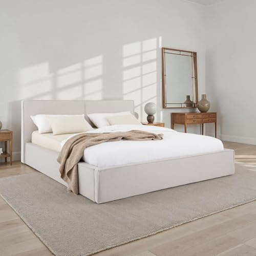 IDIMEX Polsterbett Calm gepolstert 180x200cm, Grau – modernes Doppelbett in Leinenoptik inklusive Lattenrost, gepolsterter Bettrahmen mit Kopfteil