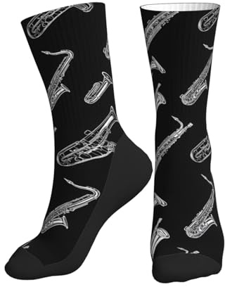 TZTTZT Vintage-Saxophon-Socken mit weißem Druck, für Damen und Herren, lustige Socken, einzigartige Kleidersocke für Damen und Herren