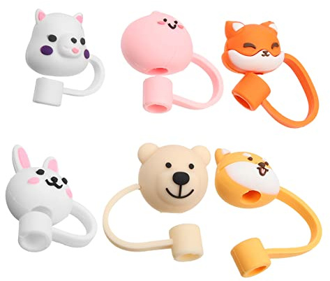 FUNNETOYU 6pcs Cartoon Straw Dust Cap Straw Covers for Drinking Unicorn Party Supplies Birthday Party Decorations