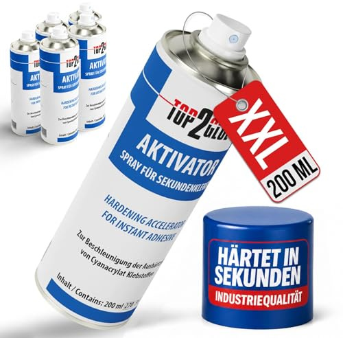 Top2Glue Aktivator Spray Sekundenkleber 6 x 200 ml Aushärtebeschleuniger | Aushärtungsbeschleuniger für Cyanacrylat – feines Sprühbild für saubere Ergebnisse und zügige Weiterverarbeitung