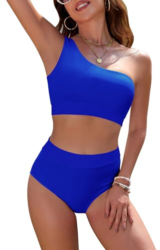 SHEKINI Bikini Set for Women High Waisted One Shoulder Two Piece Swimsuit