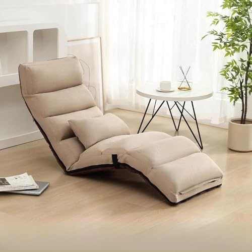 habeig Relaxliege, Liegesessel, beige, 175x56x20 cm, verstellbare Rückenlehne und Fußbereich, Zusammenklappbar, Polsterliege Liege, Stoff, Klappliege
