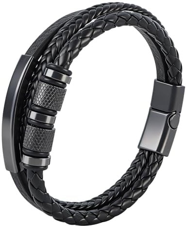 Sflyda Lederarmband für Männer Magnetverschluss in Schwarz Armband Herren Lederarmband Magnetschließe Armbänder für Herren als Geschenk für Geburtstag, Weihnachten,Vatertag oder Valentinstag