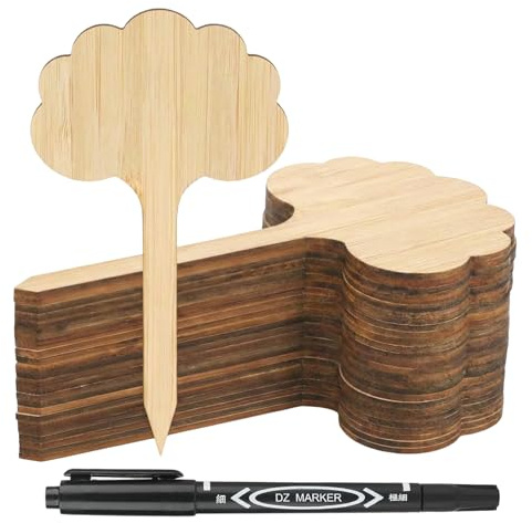 DAQUN 40 Pcs Wooden Plant Tags with Marker - 5.8x12cm Garden Markers for Herb & Outdoor Planting