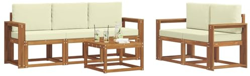 vidaXL Outdoor-Sofagarnitur mit Kissen 6 pcs Natur und Creme, Outdoor-Sofa, modernes Modul-Design, Lounge-Set für Terrassen, strapazierfähige Gartenmöbel für den Outdoor-Komfort