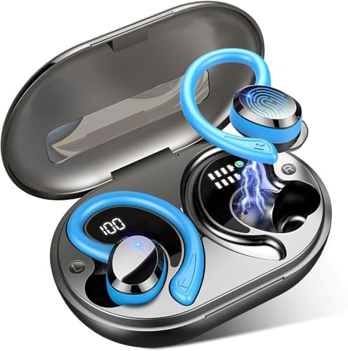 Rulefiss Cuffie Bluetooth 5.4 Sport, Auricolari Bluetooth con 3D Bass Stereo, 48 Ore Cuffie Wireless con 4 ENC HD Mics, IP7 Impermeabile Cuffiette HiFi con Display LED, Palestra/Running