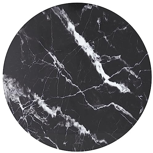 PUGYNBK Mesa redonda de cristal templado de 90 cm con aspecto de mármol, color negro, ideal como mesa de comedor o mesa de café, duradera y fácil de limpiar