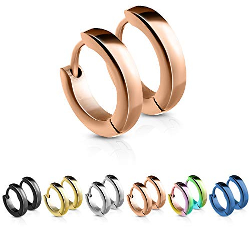 Treuheld® | Schmale Creolen/Ohrringe aus medizinischem Edelstahl | 2,5mm x 12mm | Roségold | Klappcreolen für Damen und Herren | Set/Paar