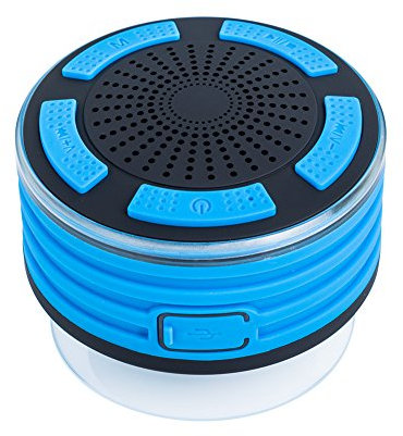 cjc Premium Quality Shower Speaker, IP67 Waterproof Portable Wireless Bluetooth 4.0 Speakers with Super Bass HD Sound and Breathing LED Light for Pool Beach Bath Boat Sauna or Spa (Blue)