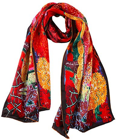 Yangtze Store Damen Langer Charmeuse Seidenschal Schal Classic Art Print - Rot -