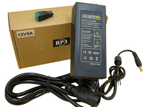 RP3 12V 5A 60W Transformador o fuente de alimentación con enchufe EU de 220vAC a 12vDC para luces de tira de LED, adaptador de corriente 12v Profesional
