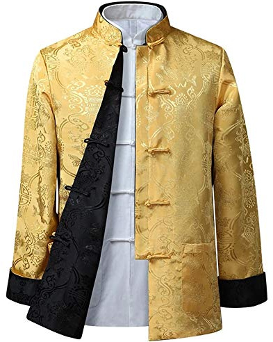 BOZEVON Männer/Frauen Chinesische Tang-Anzug Oberseiten - Beide Seiten Beschichten Jacke langärmelige Kampfkunst Kung Fu Hemden Chinesische Tang-Klage Nationale Kostüme, L/Stil 06 - Männer