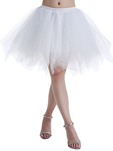 ChicWind Karneval Damen 80er Puffy Tüllrock Tütü Röcke Tüll Petticoat(MEHRWEG), Weiß, S-L
