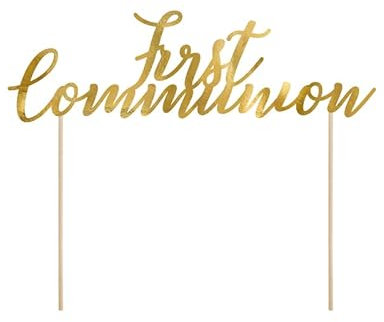 Mellilu Erstkommunion Tortenstecker First Communion, Gold 21 cm Tortenaufsatz Topper