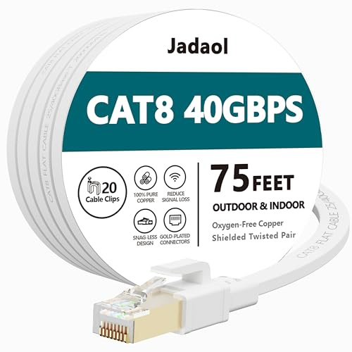 Cat 8 Ethernet Cable 20 M, 26AWG Heavy Duty High Speed RJ45 Patch Cord, Cat8 LAN Gold Plated 40Gbps 2000Mhz Network, Indoor, Outdoor & Weatherproof S/FTP UV Resistant for Router/Modem/Gaming - 75ft