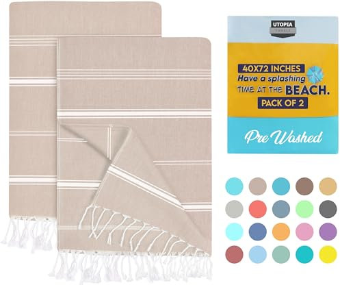 Utopia Towels Paquete de 2 Toallas turcas de Playa (40 x 72 Pulgadas) – 100% algodón de Gran tamaño, sin Arena, Ligera y de Secado rápido, prelavada para una sensación Suave, Toalla peshtemal Grande