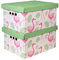 Cardboard Storage Boxes with Lid, Decorative Wardrobe, Closet, Home & Office Organiser with Handle, Flat-Packed, Stackable File Box, Gift for Adults & Kids, Set of 2, Large - Flamingos and leaves