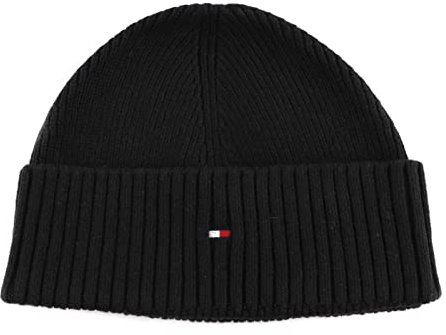 Tommy Hilfiger Herren Strickmütze TH Flag Short Beanie Wintermütze, Schwarz (Black), Einheitsgröße