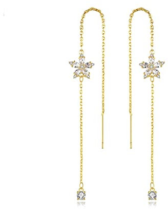Ohrringe Damen Gold, Ohr Draht Blume mit Zirkonia Ohrringe Kupfer 9.4x126mm Geschenk für Frauen