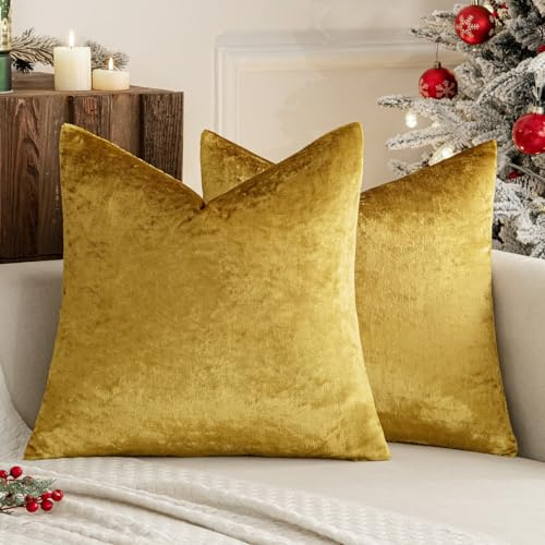 MIULEE Gold Luxurious Velvet Cushion Covers Soft Decorative Square Throw Pillow Case Pillowcases for Livingroom Sofa Bedroom with Invisible Zipper 24x24 60cm x 60cm 2 Pieces