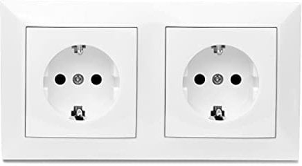 Enchufe Doble, Enchufe de Pared, Toma de Corriente Doble, Color Blanco, para Montaje en Superficie,10AX,16A,250V, 2 Enchufes