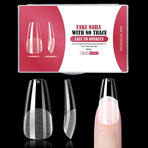 500 Pièces Faux Ongles, 12 tailles différentes Acrylique Capsules Ongles Pose Americaine Ongle pour salons de manucure, femmes Diy Nail Art