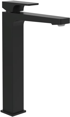 Villeroy & Boch Architectura Square Waschtischarmatur erhöht, Wasserhahn Bad mit Push-Open-Ablaufgarnitur, Waschbeckenarmatur wassersparend, Auslauf Höhe 258mm, eckig, Matt Black