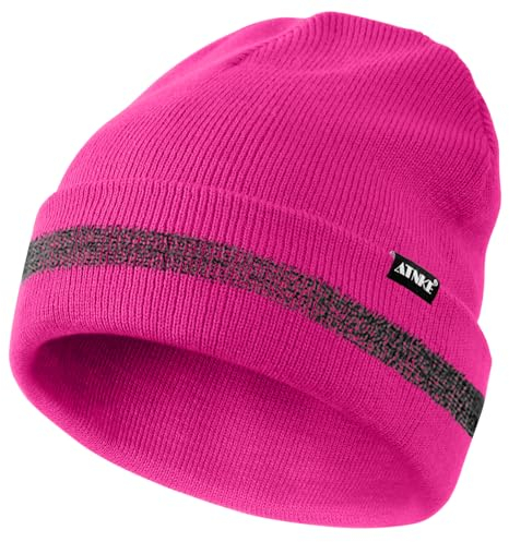 ATNKE Reflektierende Mützen Sicherheits-Thermo-Strickmütze mit hoher Sichtbarkeit für den Winter mit reflektierendem Streifen Geeigneter Outdoor-Arbeitssport