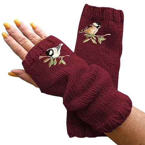 IQYU Handschuhe Damen Mit Fell Accessoires Winter Damen Fingerlose Gestrickte Warme Halbfinger Wollhandschuhe Handschuhe Lang Damen Latex Handschuhe Schwarz Damen Baumwolle (RD2, One Size)
